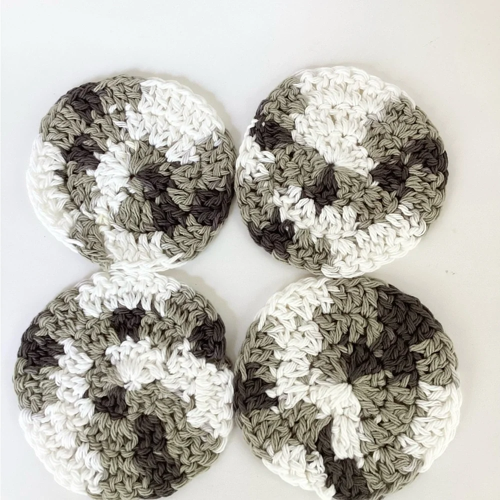 Coasters Hand Crafted Brown White Crochet Cotton